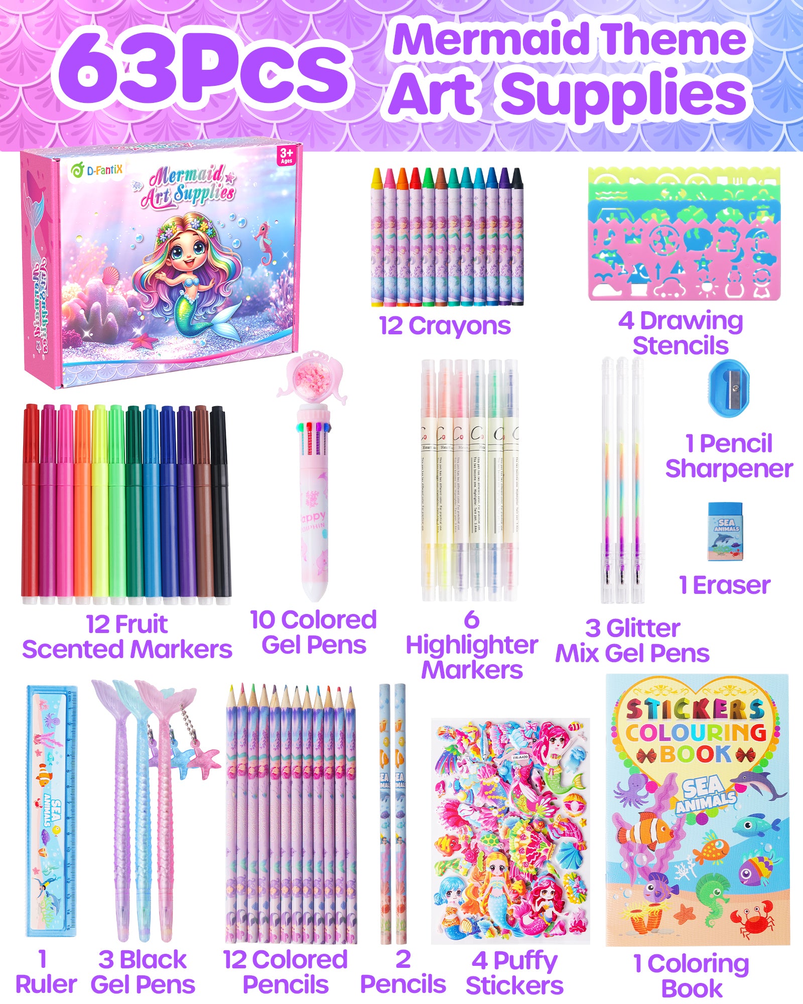Mermaid Art Supplies Scented Washable Markers for Kids