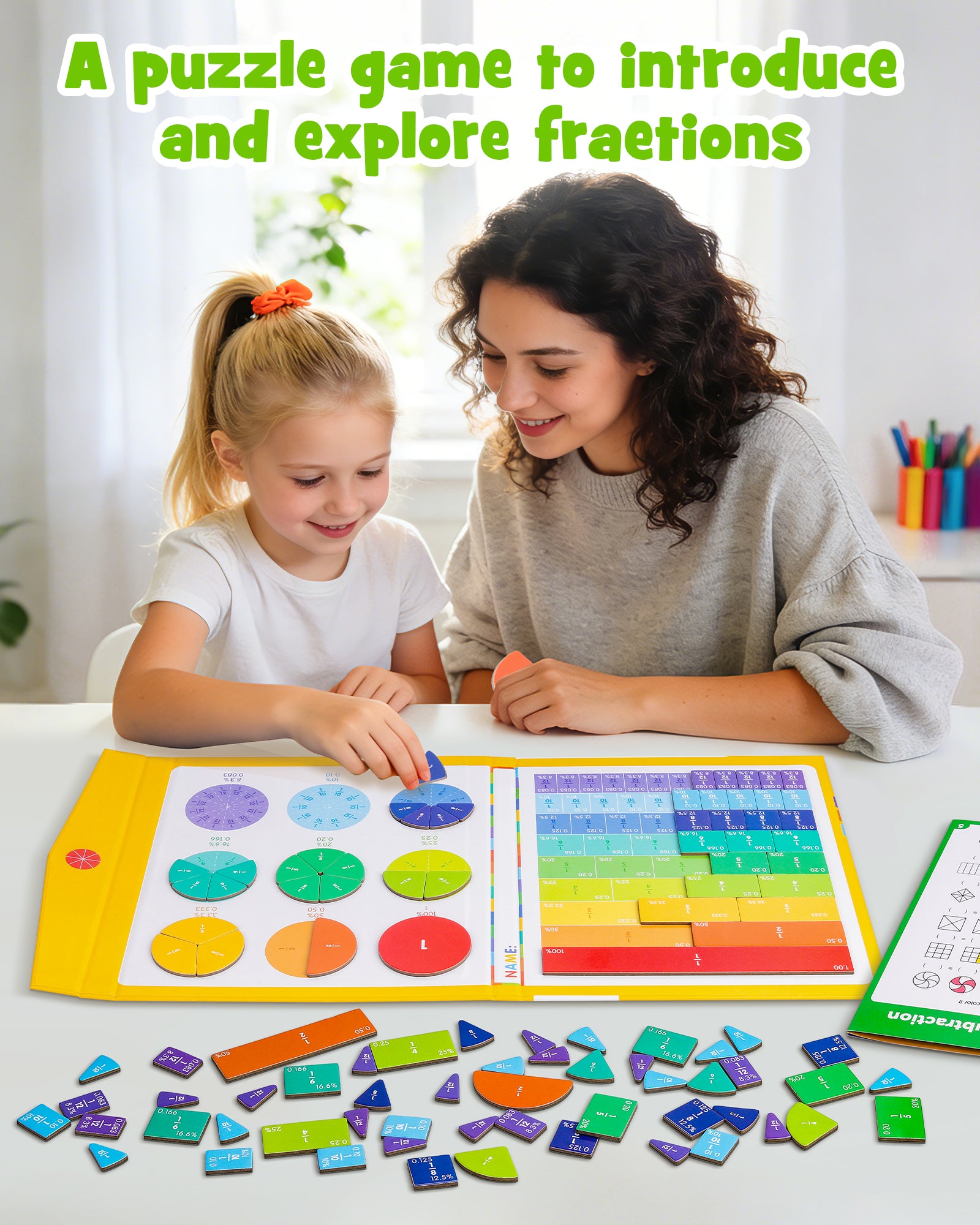 D-FantiX Large Magnetic Fraction Book, Magnetic Fraction Tiles & Fraction Circles Set with Dry Erase Activity Card
