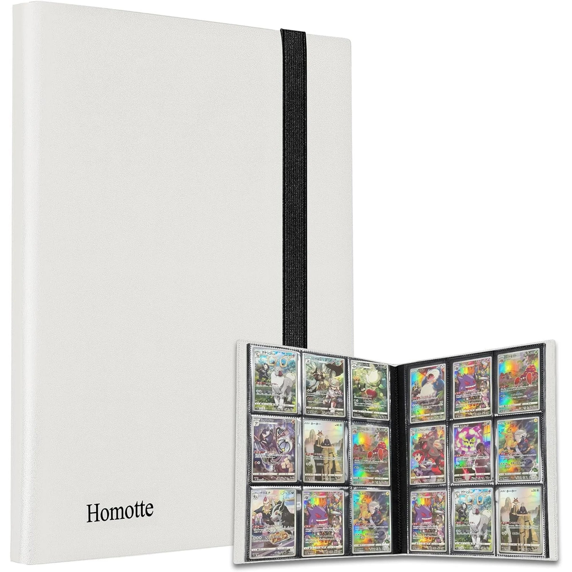 Homotte Trading Cards Binder, 9 Pocket Baseball Football Binder 360 Side Loading Trading Card Holder, Standard Size Card Organize Album for Pokemon Naruto Yugioh MTG DBZ Sports TCG(White)