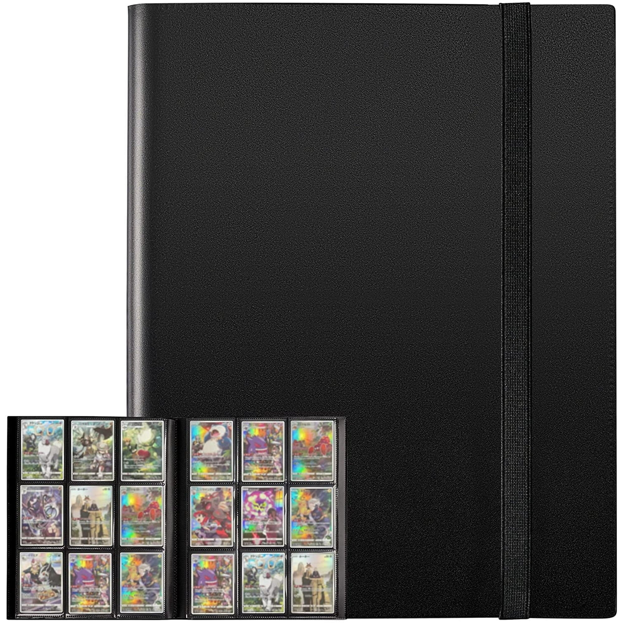Homotte Trading Cards Binder,9 Pockets Trading Card Binder Sleeves , 360 Side Trading Card Holder Carrying Card Case Fit for Baseball Cards, Trading Cards, Football Cards(Black)