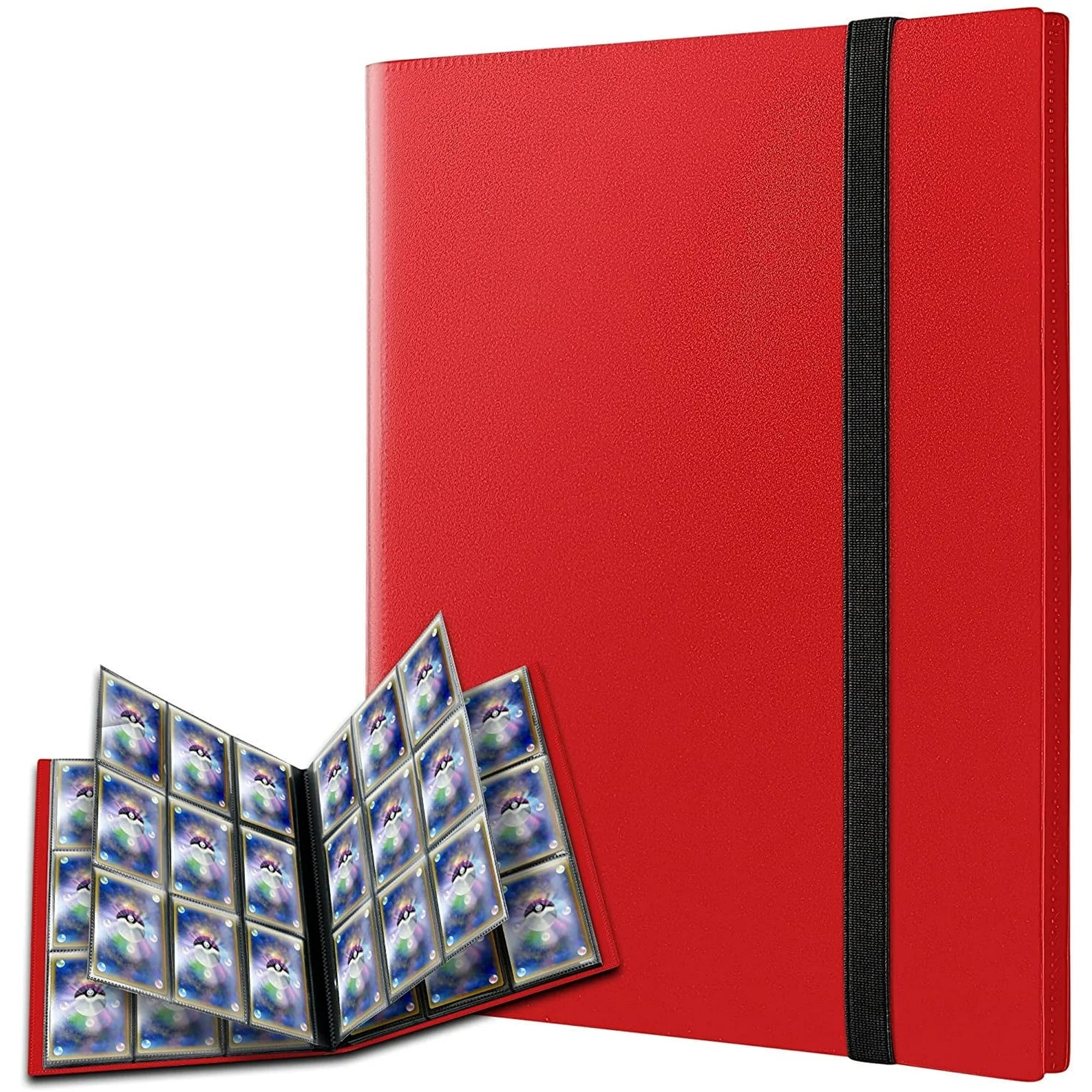 Homotte Trading Cards Binder,9 Pockets Trading Card Binder Sleeves , 360 Side Trading Card Holder Carrying Card Case Fit for Baseball Cards, Trading Cards, Football Cards(Red)