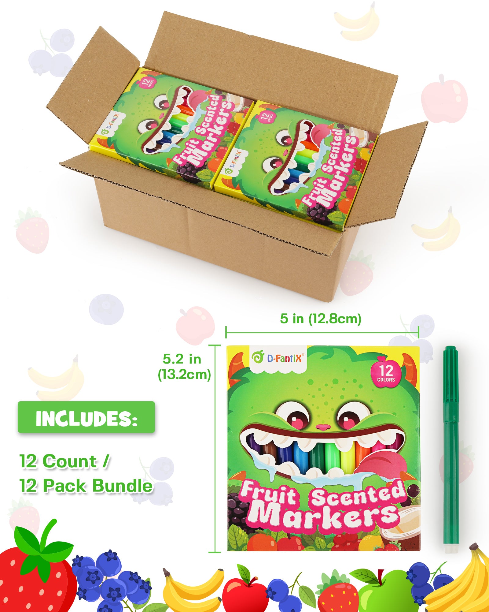 12 Packs Fruit Scented Washable Markers for Kids Toddlers