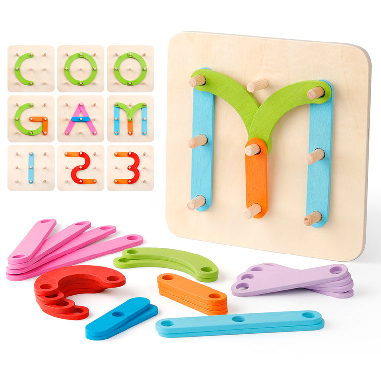 D-FantiX Wooden Letter Number Sorter Puzzle Educational Stacking Blocks Toy
