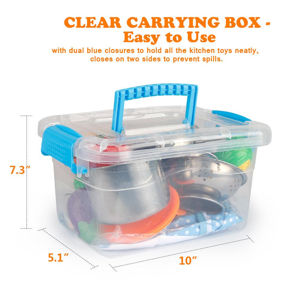 D-FantiX Pretend Play Toy Kitchen Accessories Kids Stainless Steel Cooking Pots and Pans Set