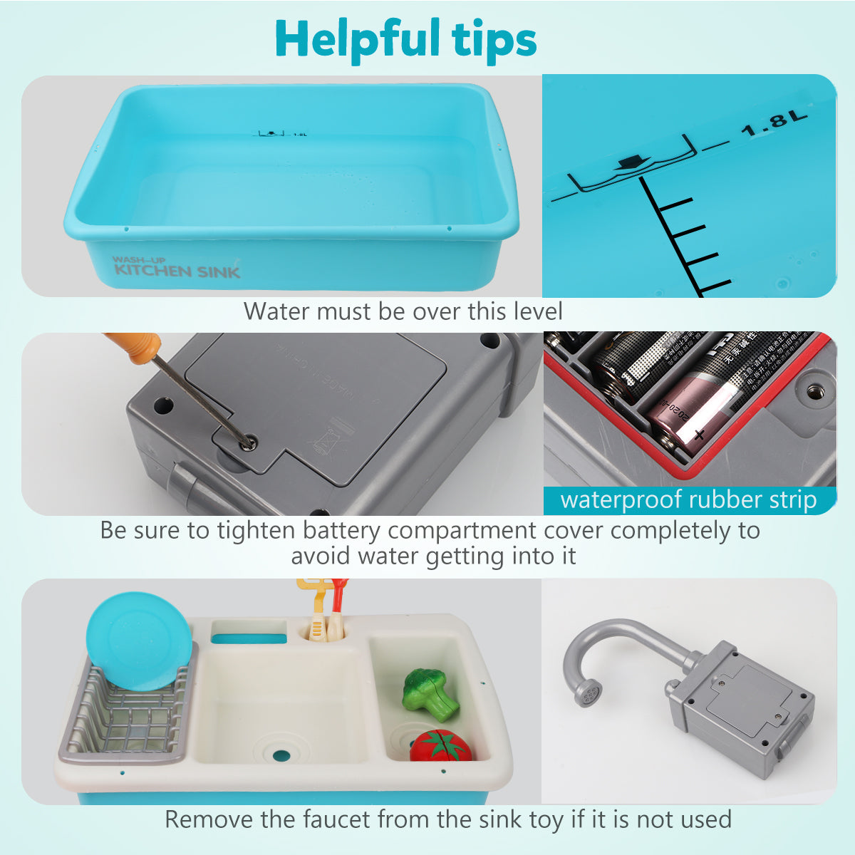 D-FantiX Play Kitchen Sink Pretend Toy Sink with Running Water Dishwasher with Cooking Stove