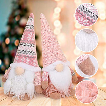 D-FantiX 2 Pack Pink Christmas Gnomes with Short Legs