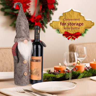 D-FantiX Christmas Gnomes Wine Bottle Cover, Swedish Tomte Wine Bottle Toppers