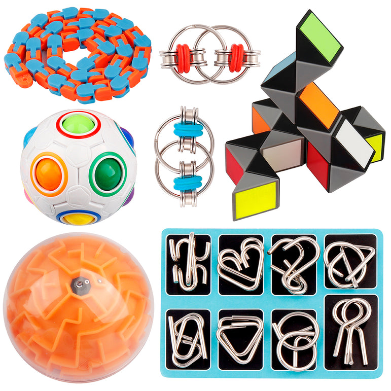 D-FantiX 14 Pcs Rainbow Brain Teaser Puzzles Toy Set