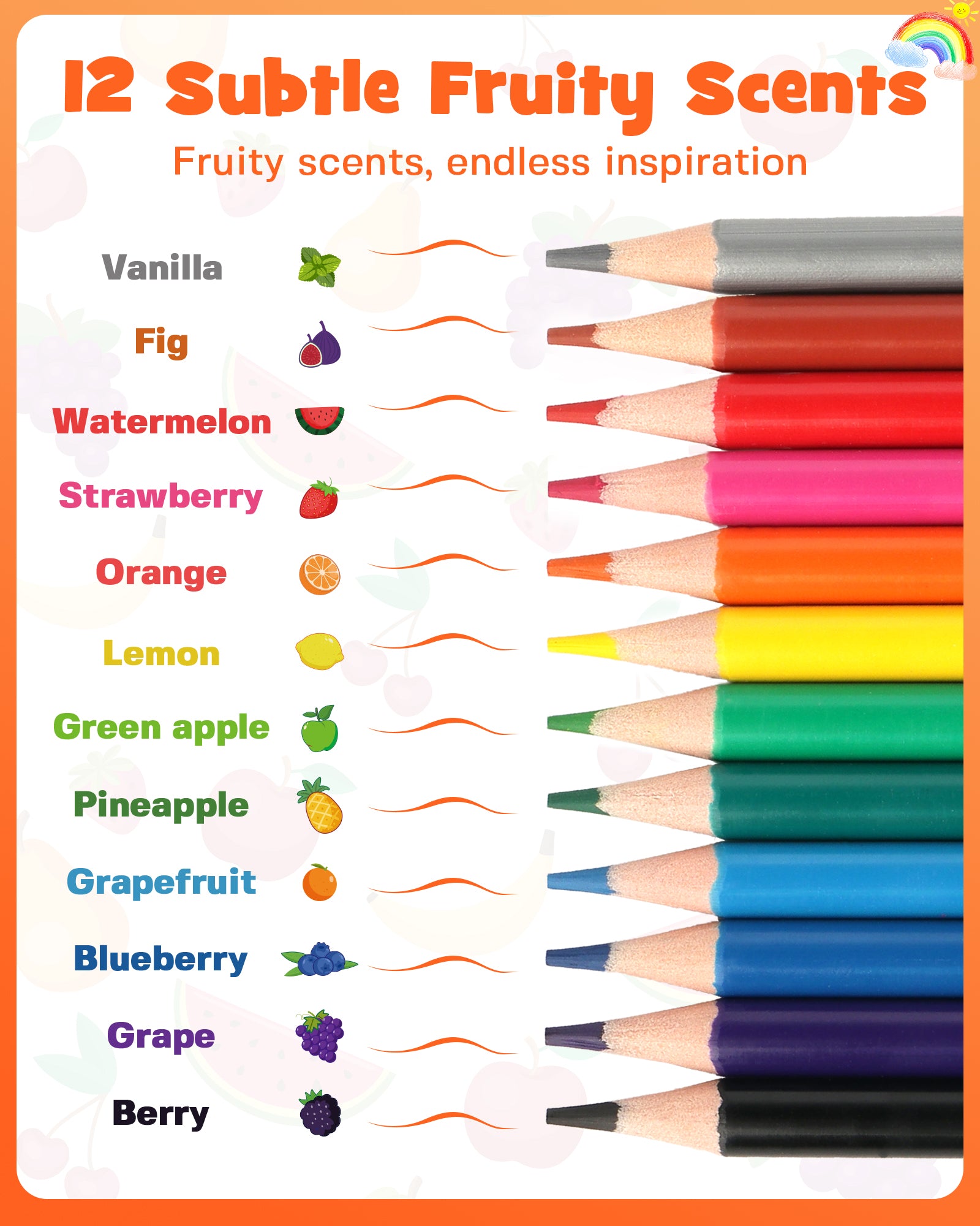 24 Pack Fruit Scented Colored Pencils Bulk