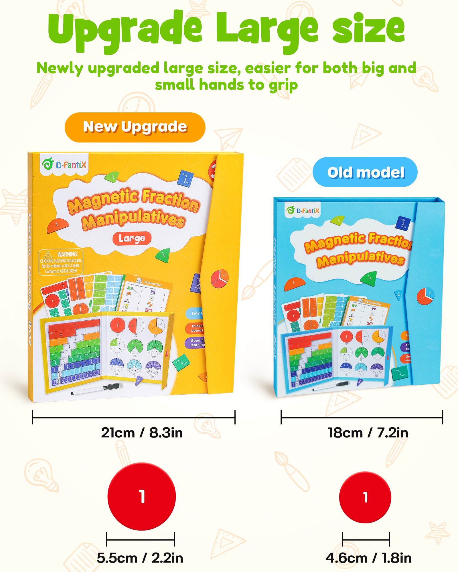 D-FantiX Large Magnetic Fraction Book, Magnetic Fraction Tiles & Fraction Circles Set with Dry Erase Activity Card
