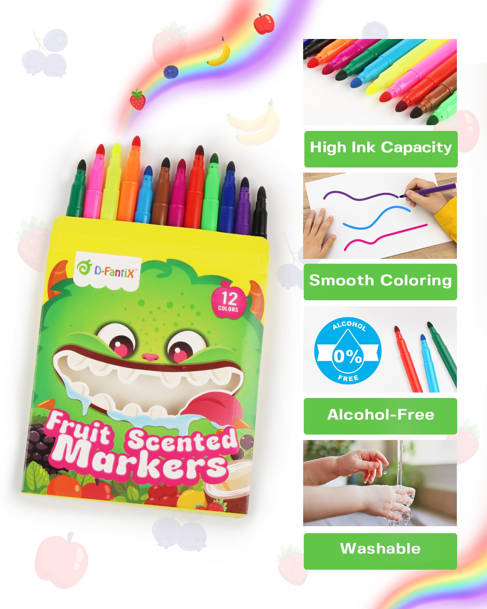 24 Packs Fruit Scented Washable Markers Bulk