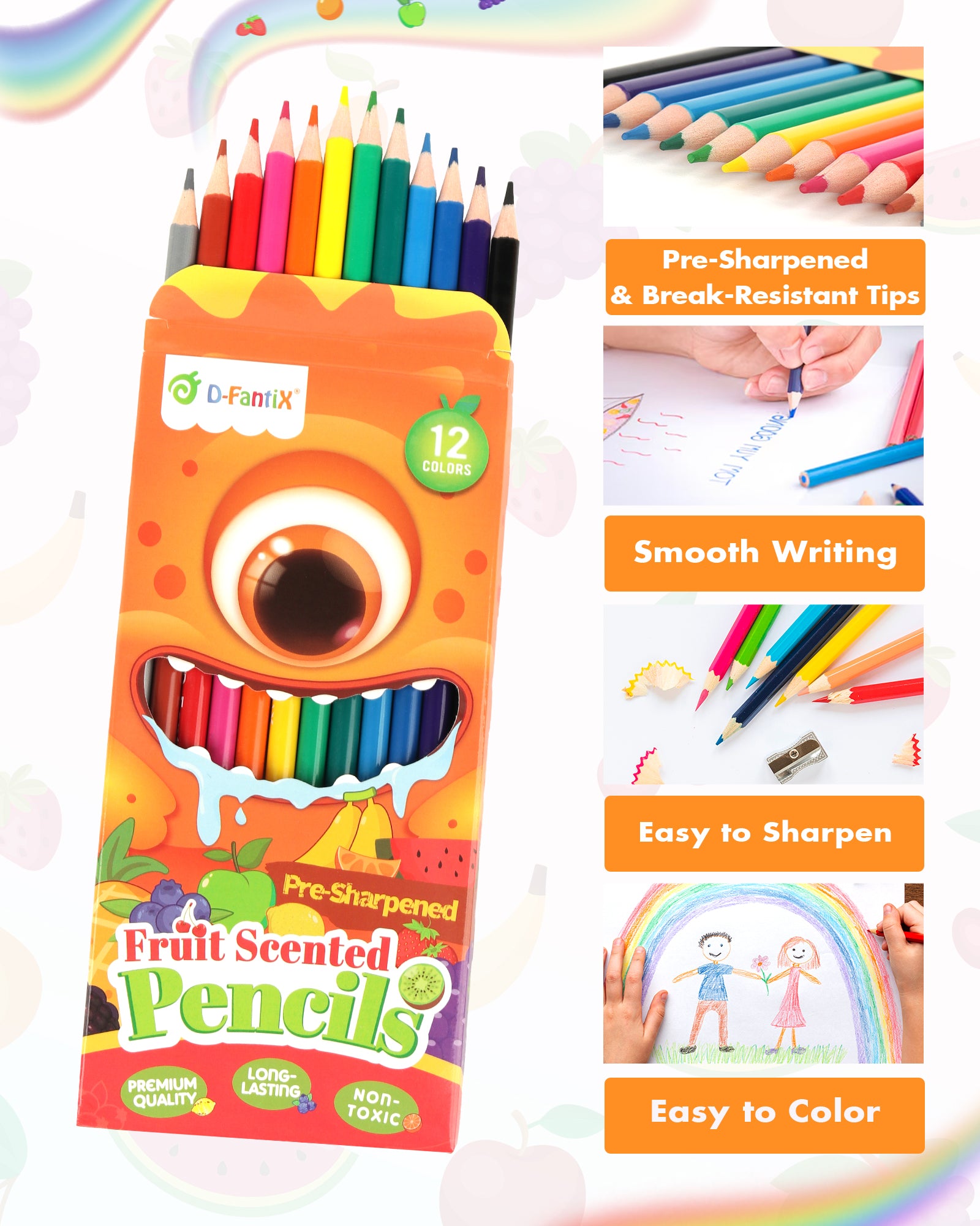 24 Pack Fruit Scented Colored Pencils Bulk