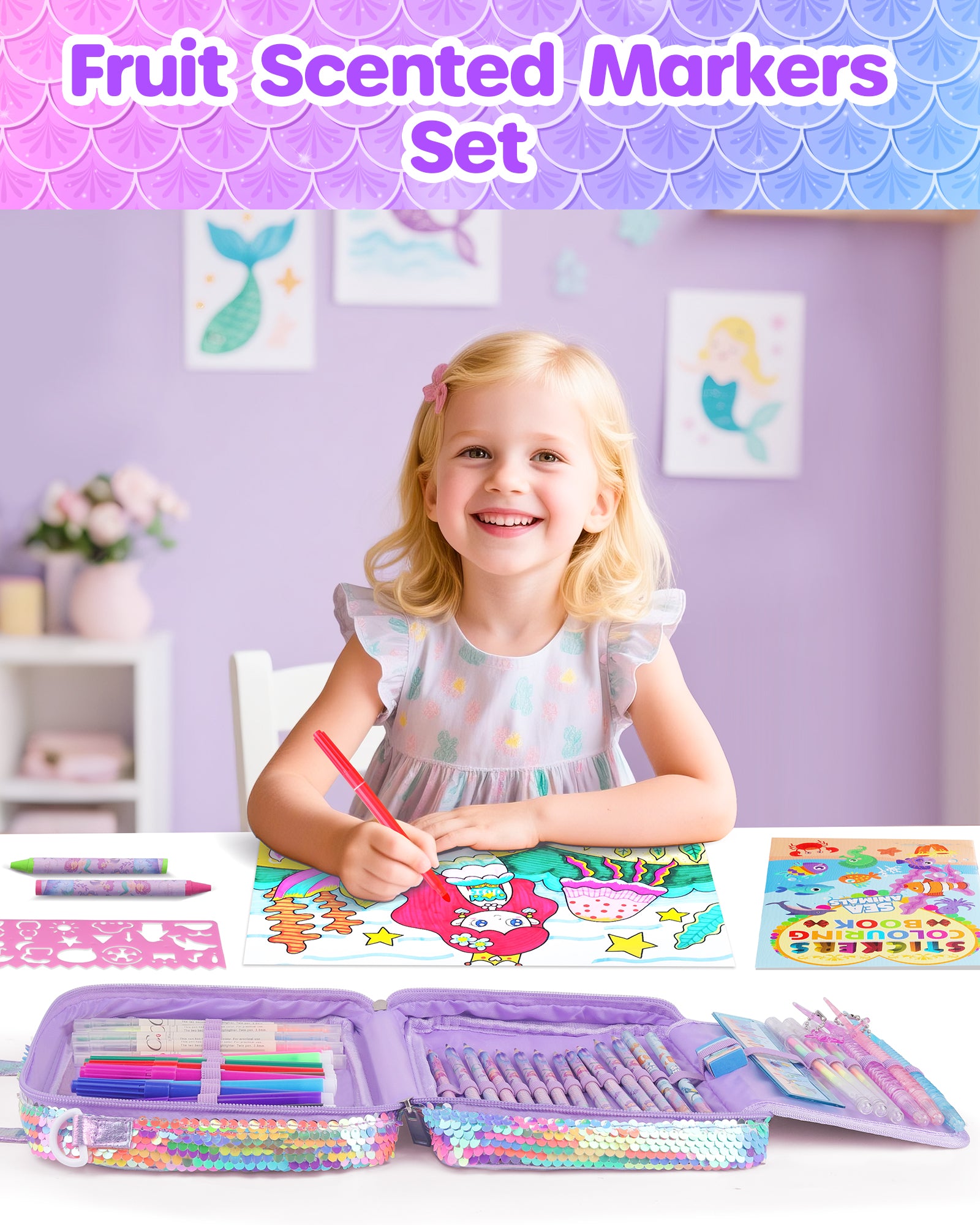Mermaid Art Supplies Scented Washable Markers for Kids