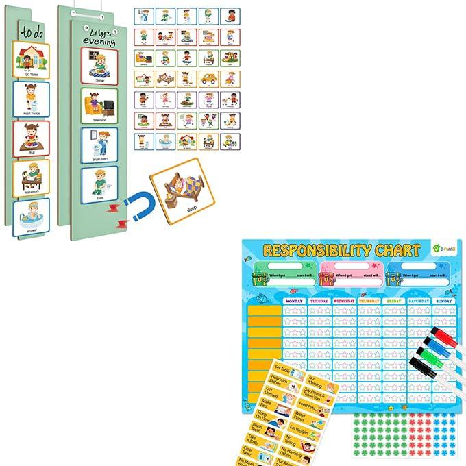 Visual Schedule for Kids Toddlers & Magnetic Responsibility Chart