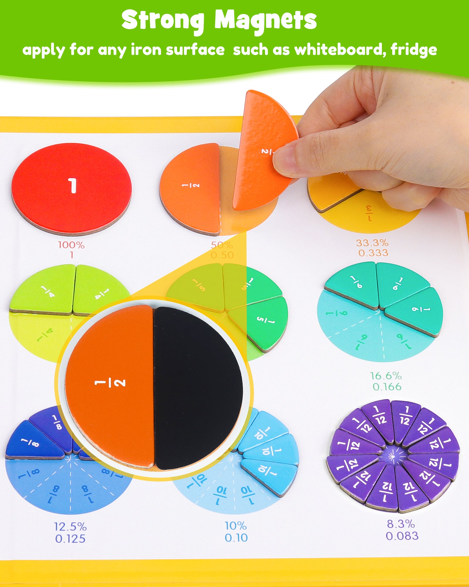 D-FantiX Large Magnetic Fraction Book, Magnetic Fraction Tiles & Fraction Circles Set with Dry Erase Activity Card