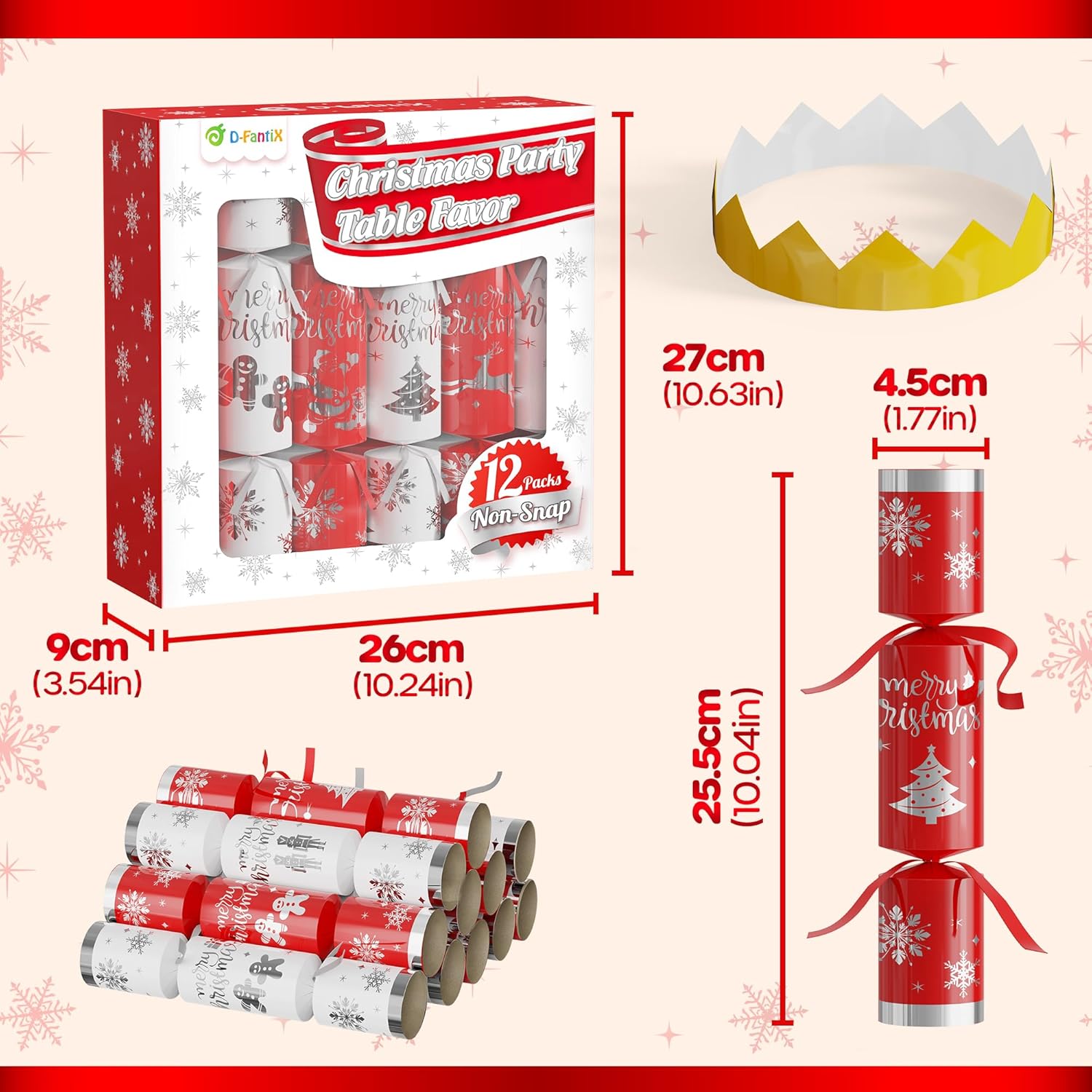 2 Pack Christmas Party Favors with Red & White Snowflake Design