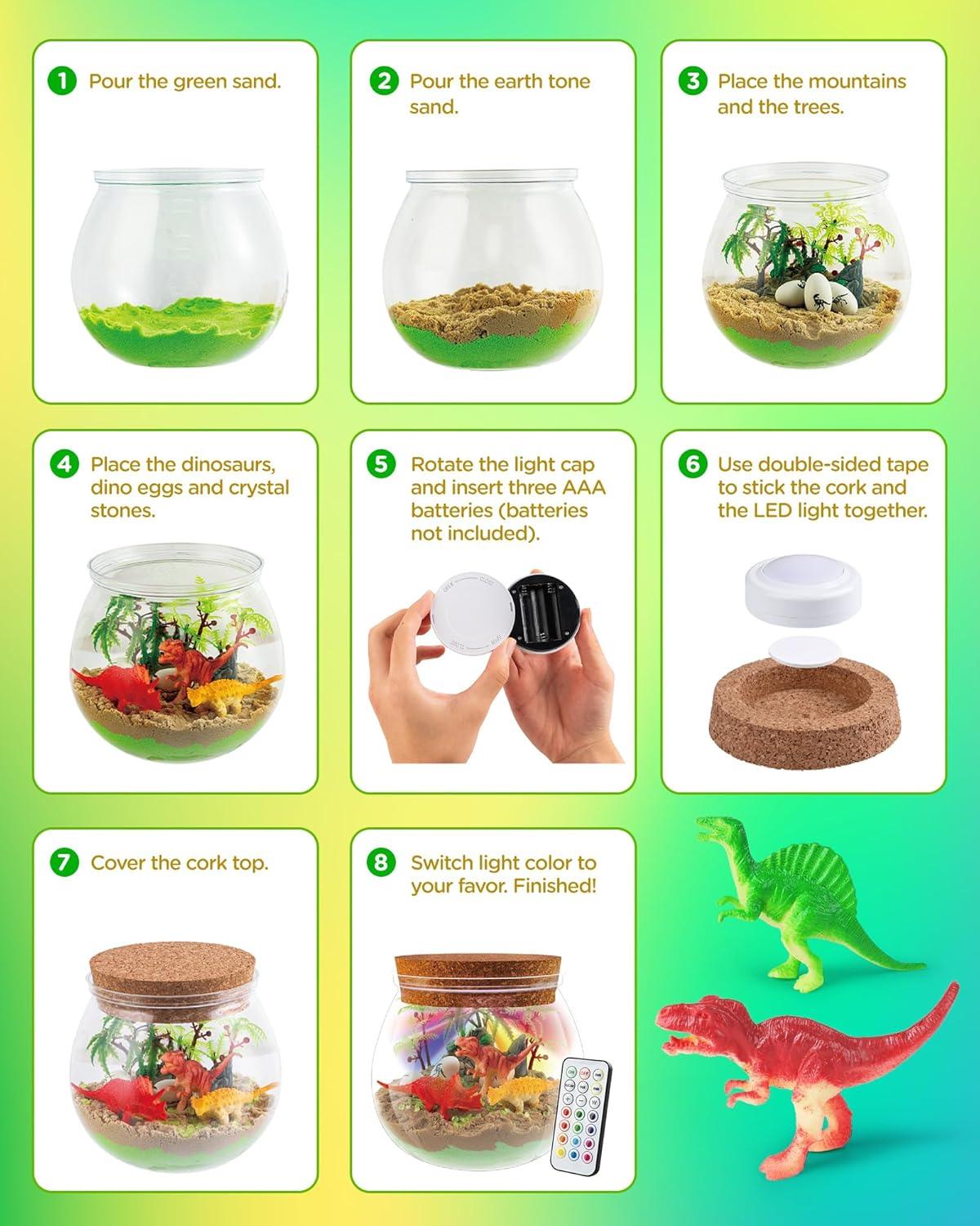 D-FantiX Dinosaur Light-UpTerrarium Kit for Kids, LED Dino Night Light