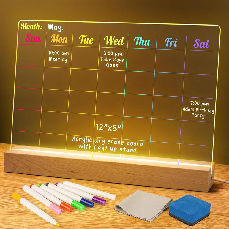 D-FantiX Acrylic Dry Erase Board with Light Up Stand