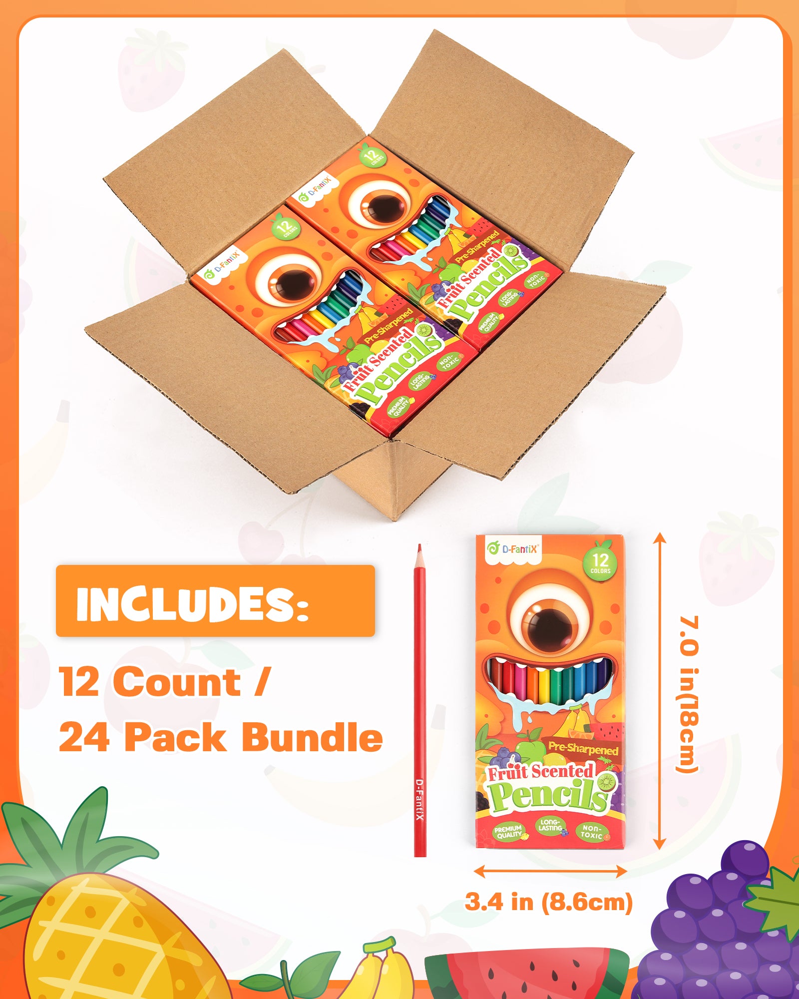 24 Pack Fruit Scented Colored Pencils Bulk