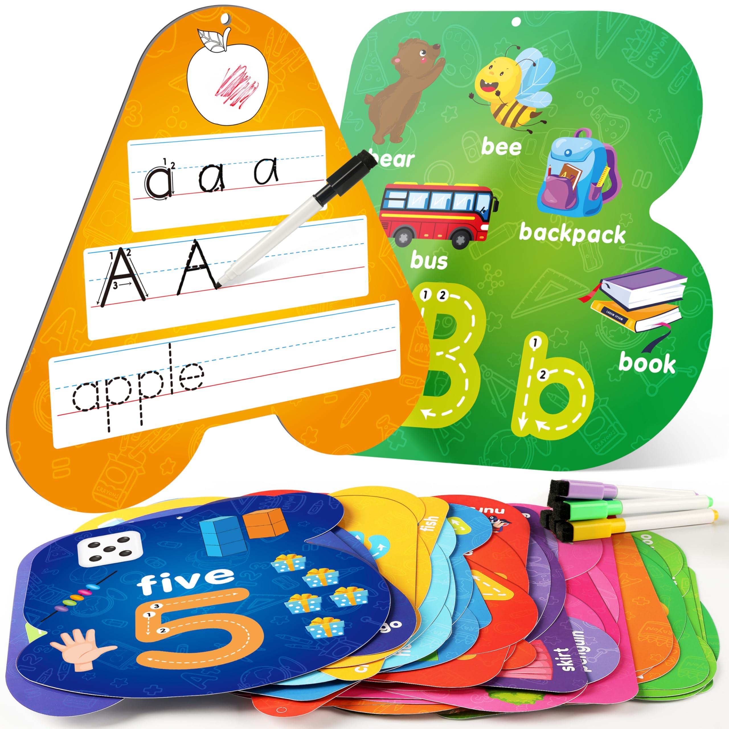 55 Pcs Dry Erase Number & Alphabet Flash Cards for Toddlers