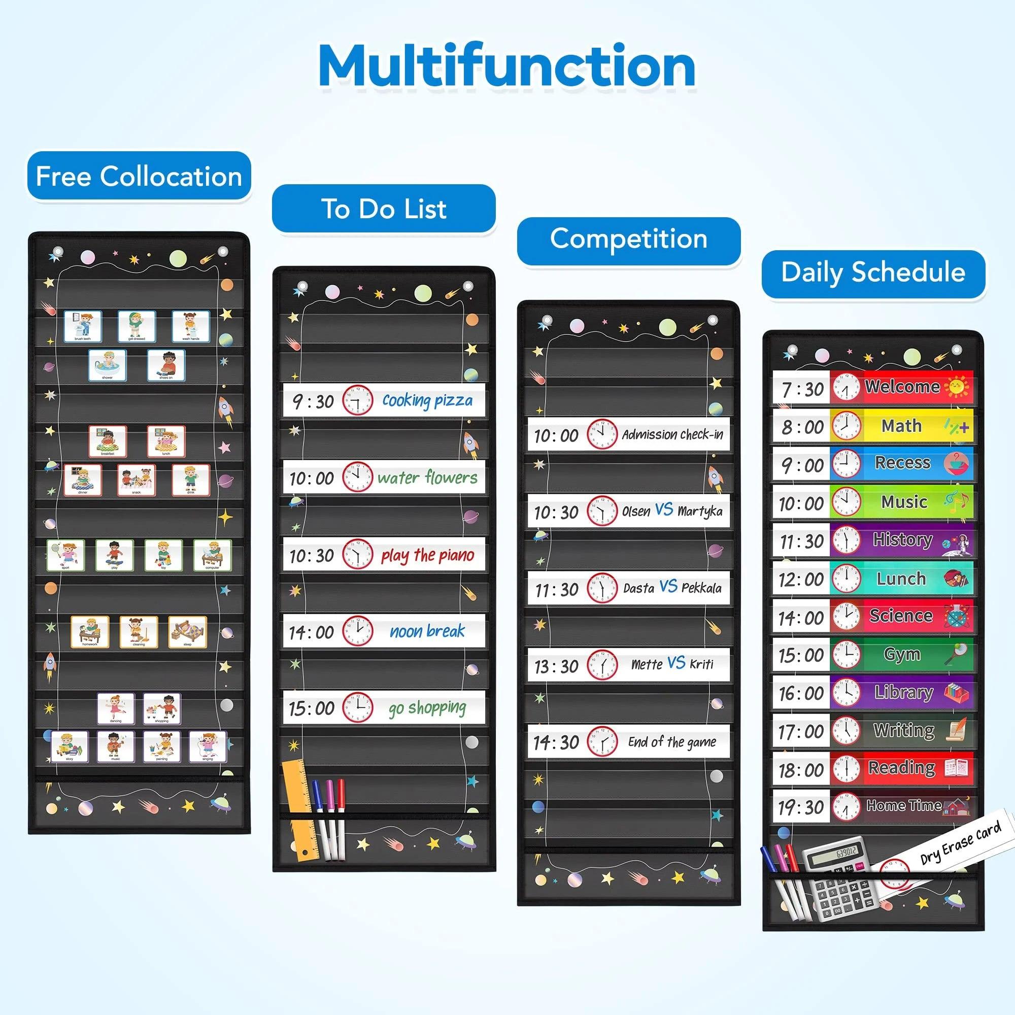 D-FantiX Daily Schedule Pocket Chart with 13+1 Pocket