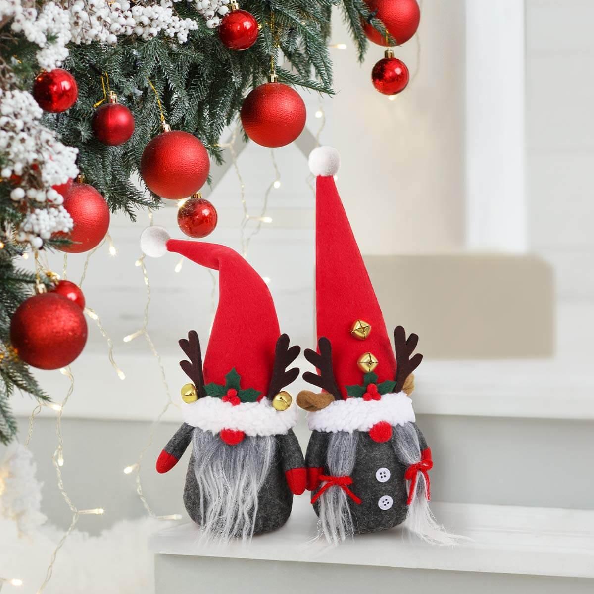 2Pack Reindeer Christmas Gnomes Plush with Bell