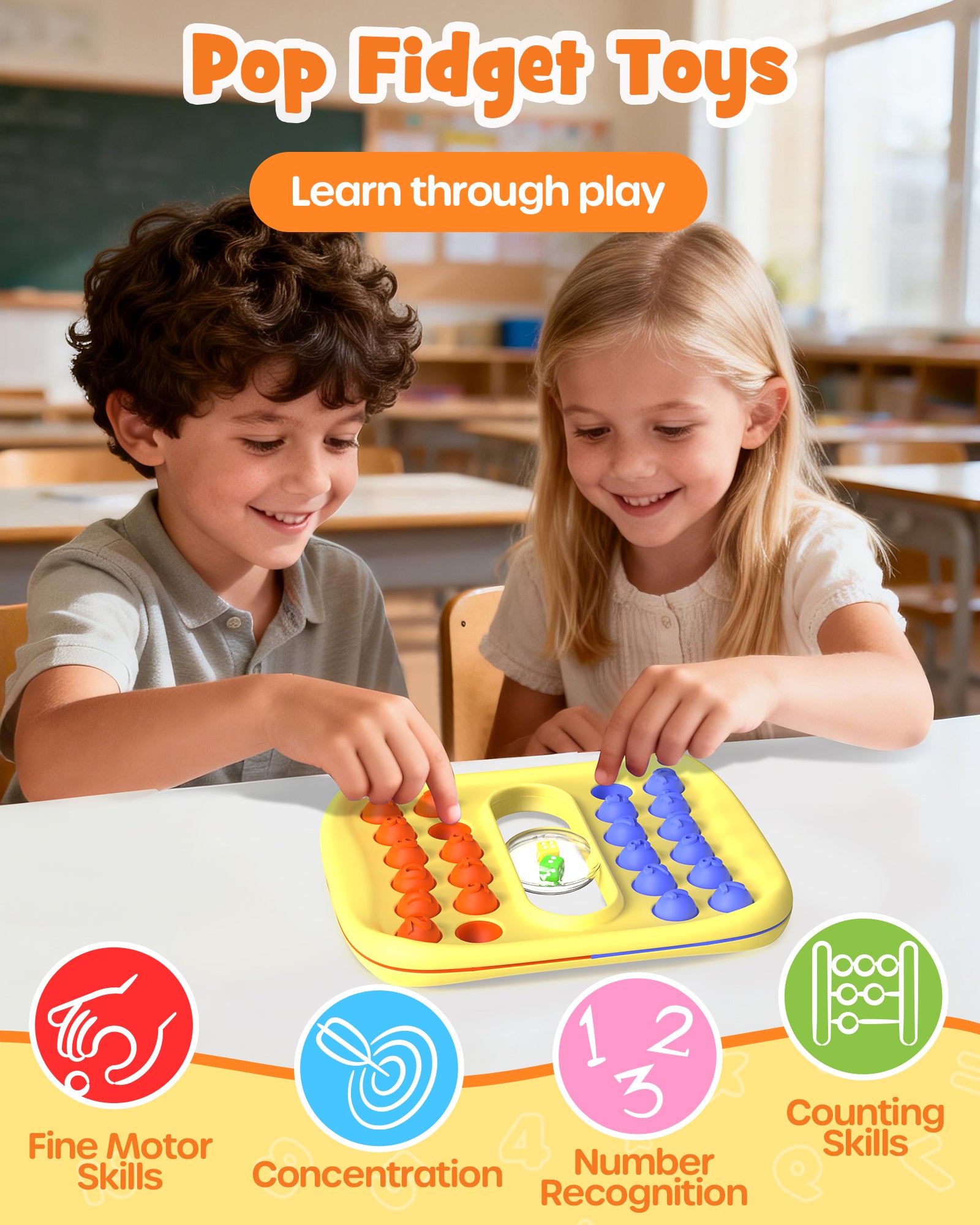 Pop Sensory Fidget Toys for Kids, Math Dice Educational Learning Activity