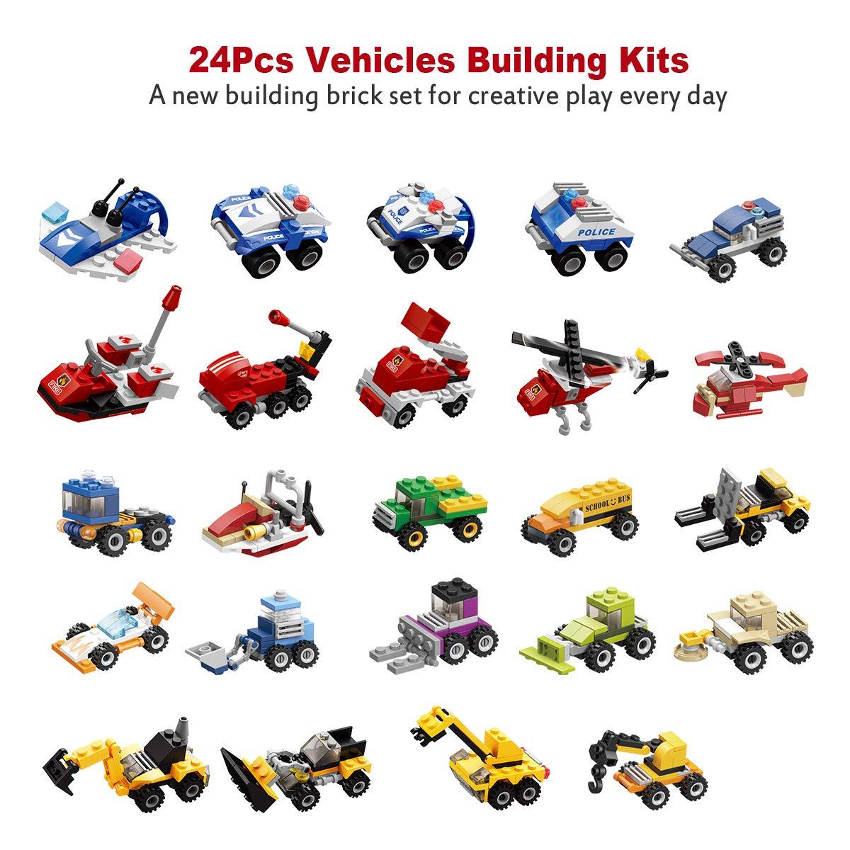 24 Pcs Vehicles Building Kits