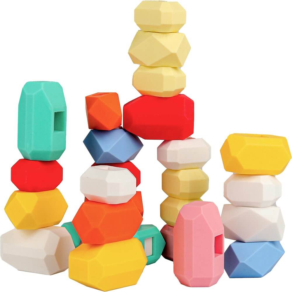 Plastic Toy Rocks 39 PCS Silicone Sorting Stacking Rocks Stones Montessori Toys