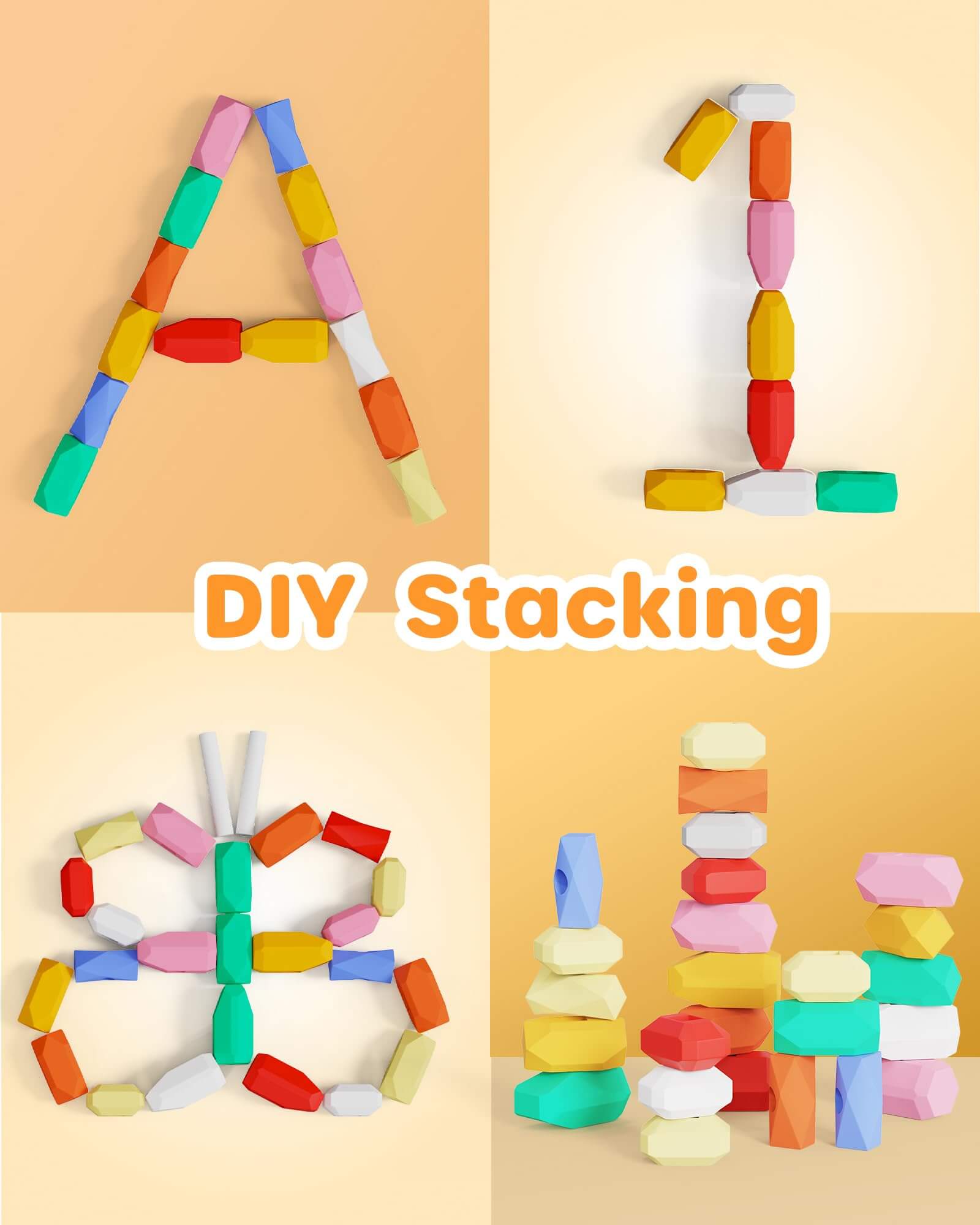 39 PCS Silicone Sorting Stacking Rocks Stones Montessori Toys
