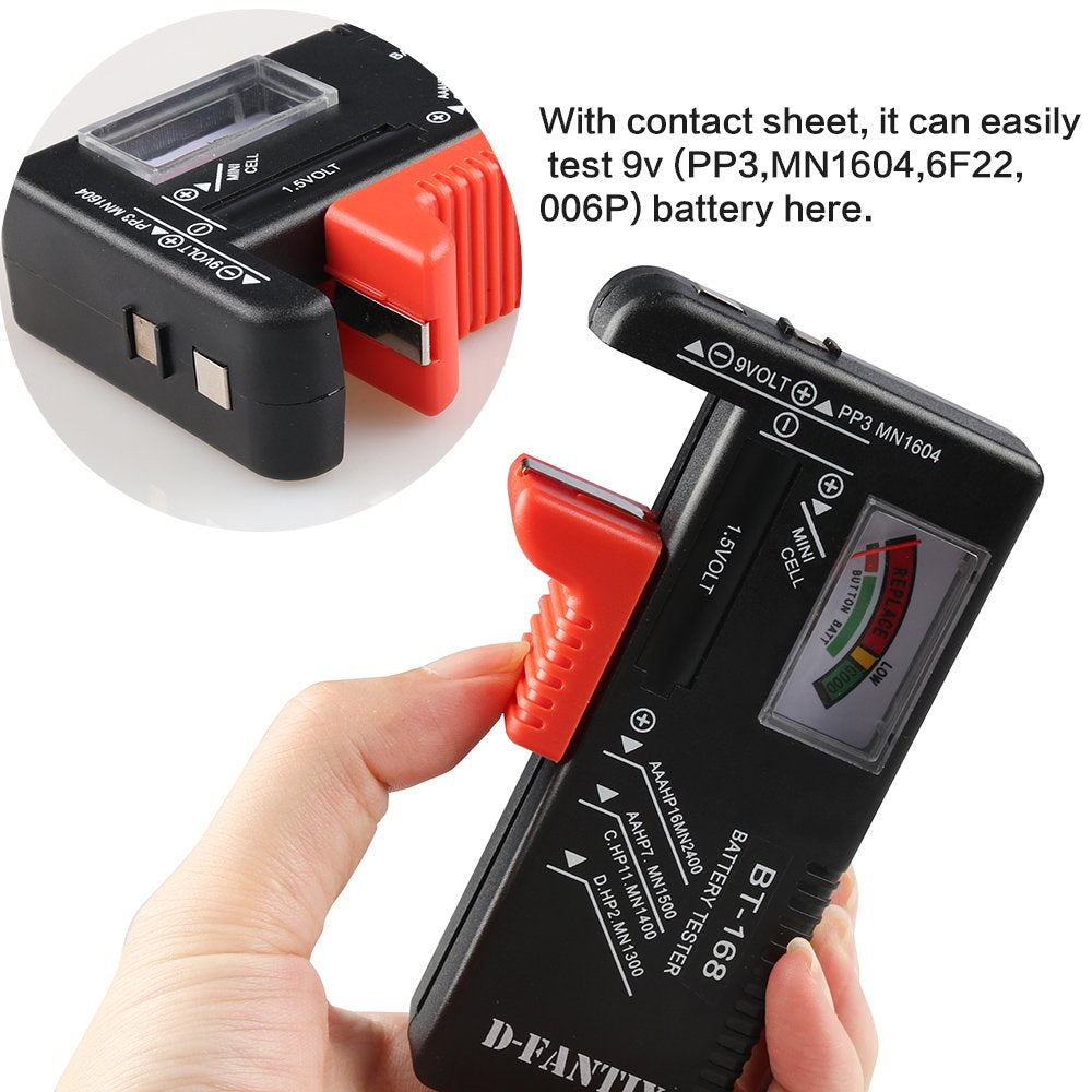D-FantiX Battery Tester, Universal Battery Checker for AAA AA C D 9V 1.5V Button Cell Household Batteries Model BT-168