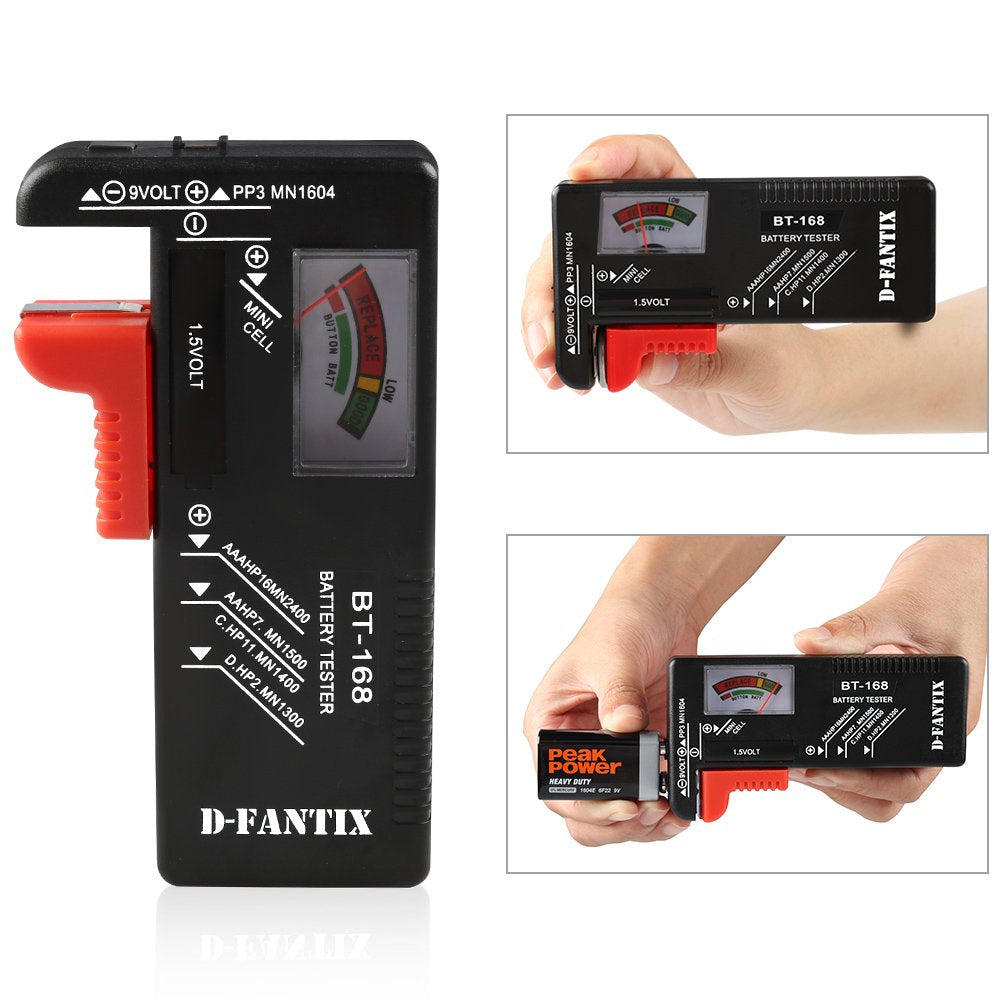 D-FantiX Battery Tester, Universal Battery Checker for AAA AA C D 9V 1.5V Button Cell Household Batteries Model BT-168