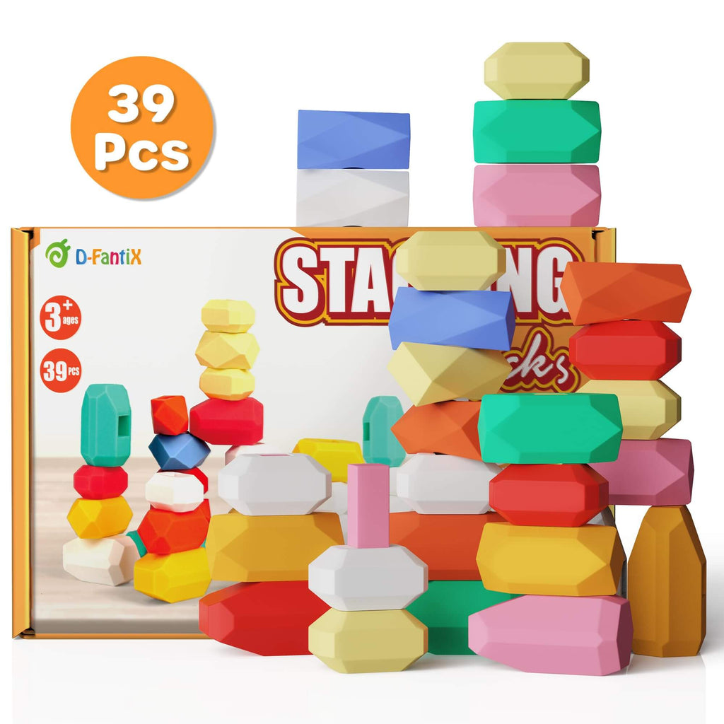 Plastic Toy Rocks 39 PCS Silicone Sorting Stacking Rocks Stones Montessori Toys