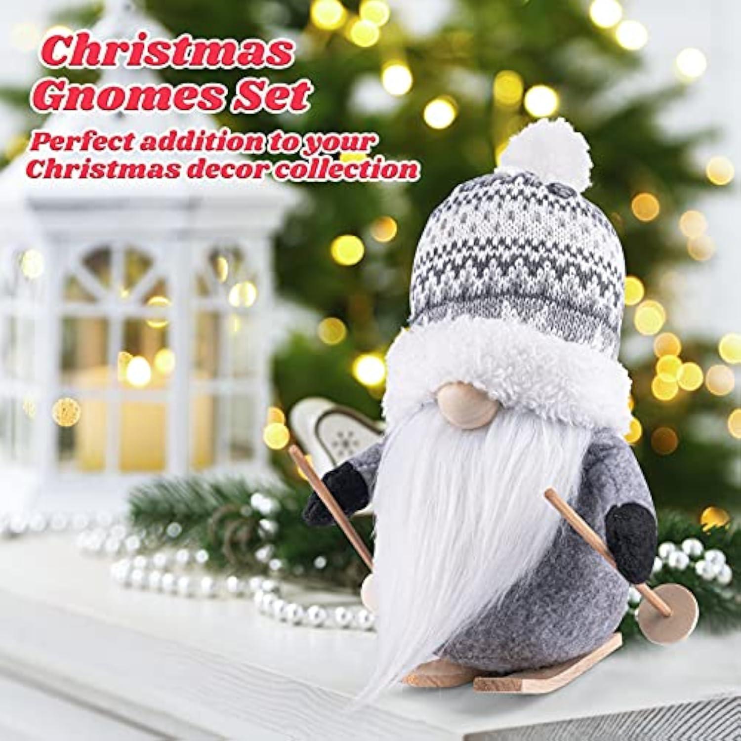 2Pack Sled Christmas Gnomes Plush with Wood Skis and Ski Poles