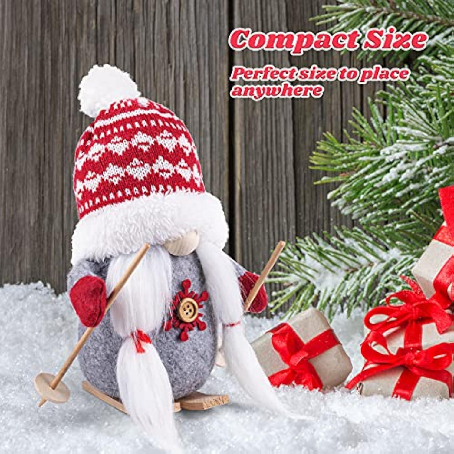 2Pack Sled Christmas Gnomes Plush with Wood Skis and Ski Poles
