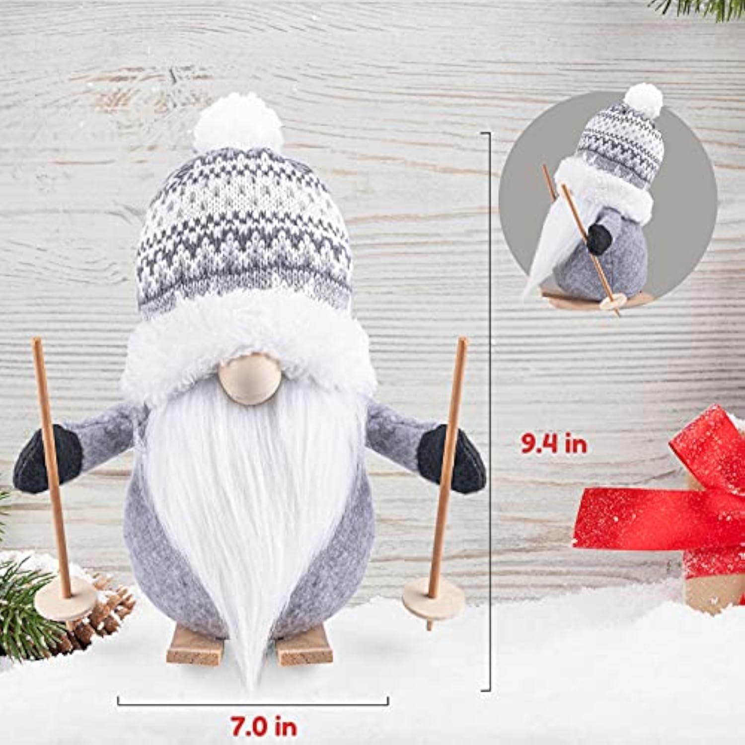 2Pack Sled Christmas Gnomes Plush with Wood Skis and Ski Poles
