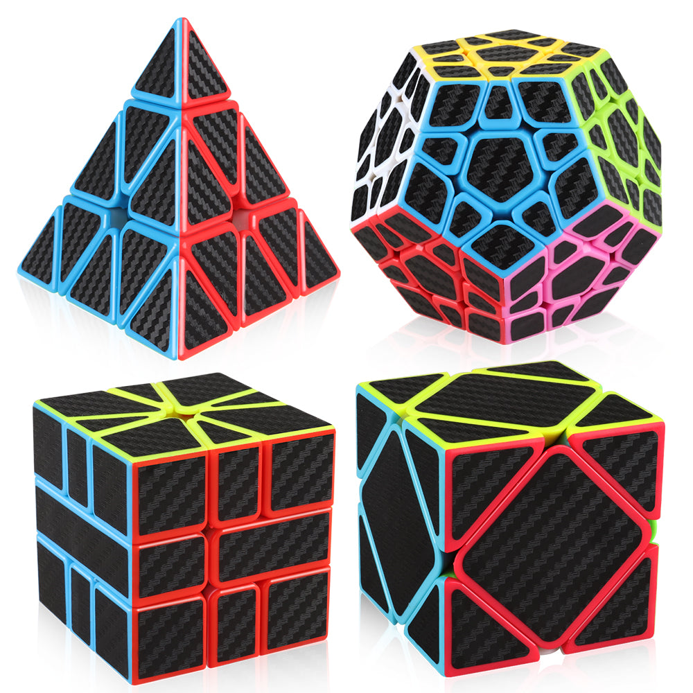 D-FantiX Z Cube Carbon Fiber Speed Cube Bundle-Pyramid Megaminx 3x3 Skewb Square-1