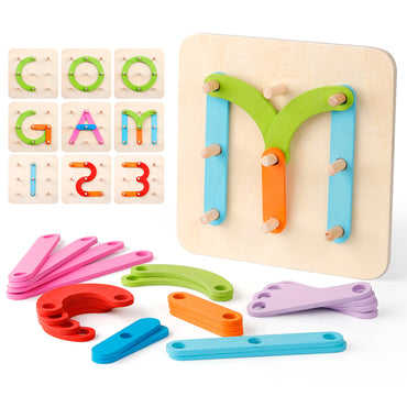 D-FantiX Wooden Letter Number Sorter Puzzle Educational Stacking Blocks Toy