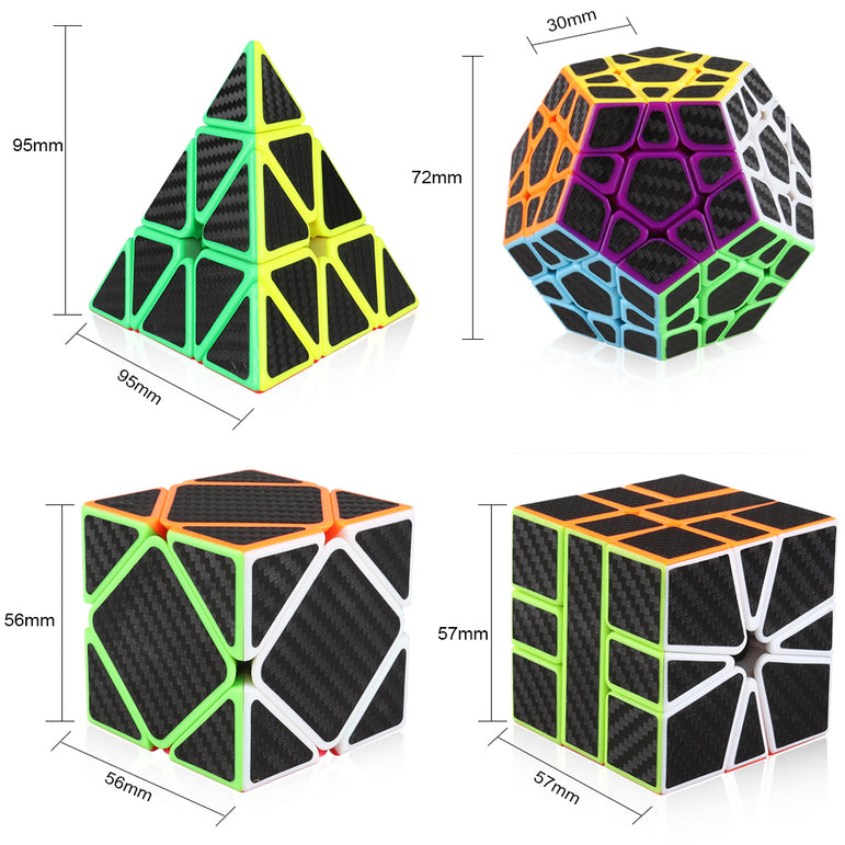 D-FantiX Z Cube Carbon Fiber Speed Cube Bundle-Pyramid Megaminx 3x3 Skewb Square-1