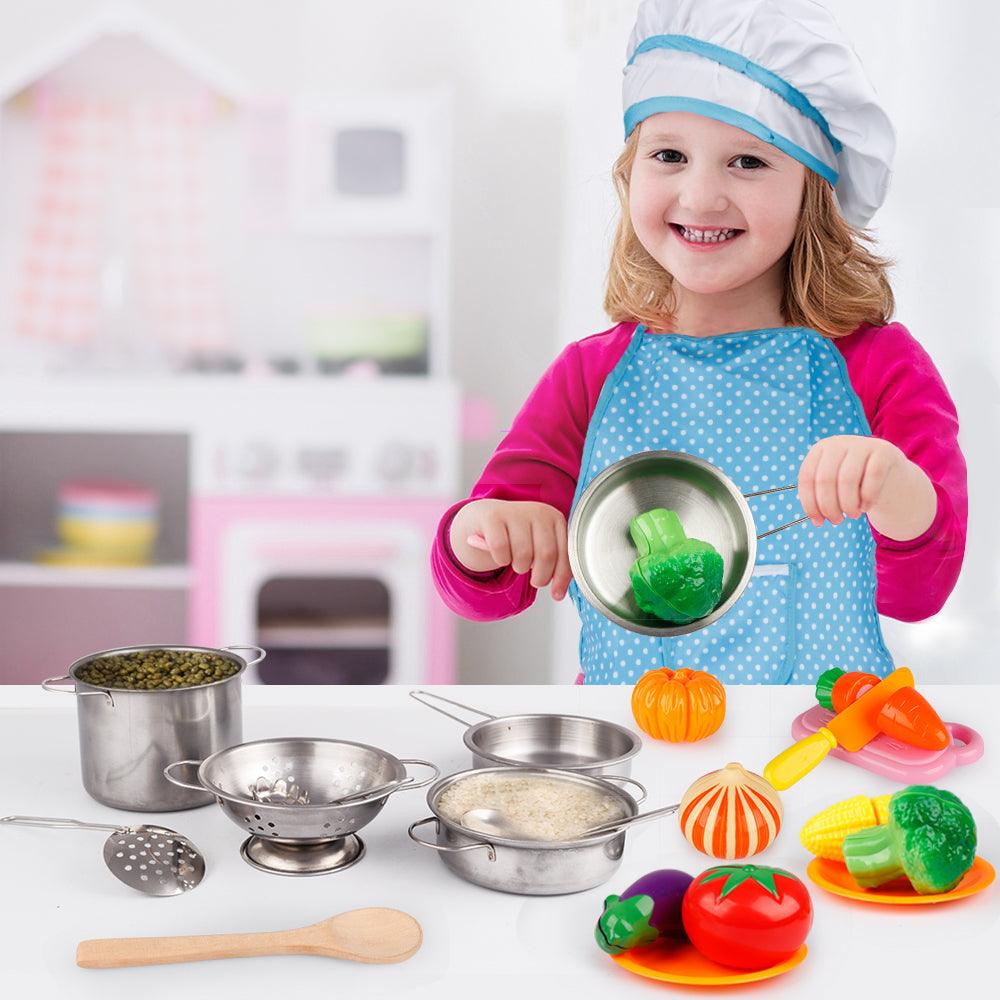 D-FantiX Pretend Play Toy Kitchen Accessories Kids Stainless Steel Cooking Pots and Pans Set