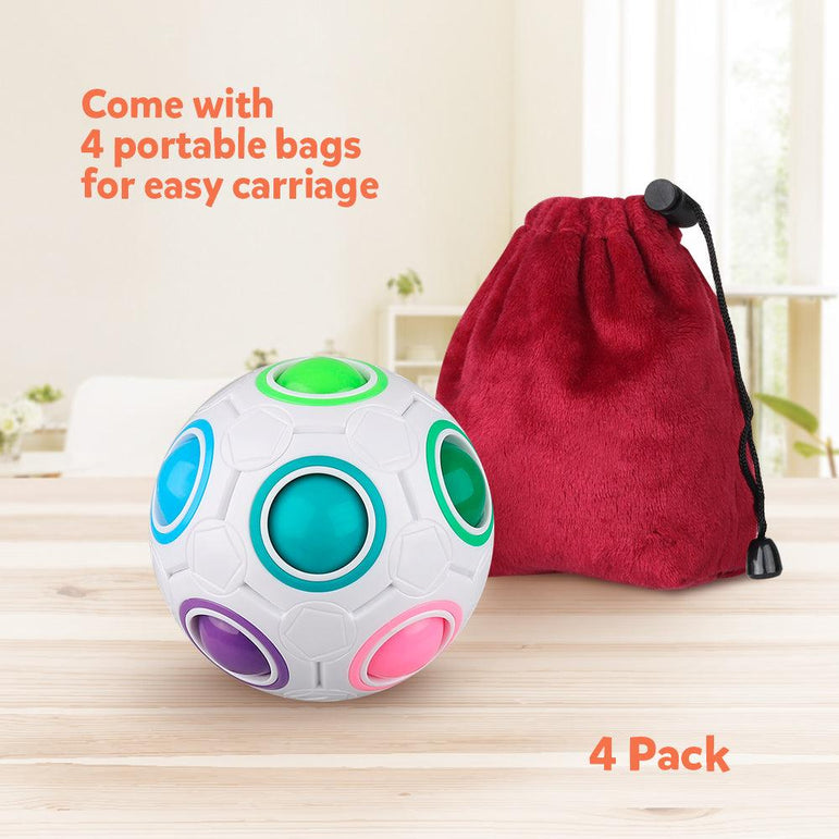 D-FantiX Rainbow Puzzle Ball 4 Pack, Magic Rainbow Ball Puzzle Cube Fidget Ball Toys White