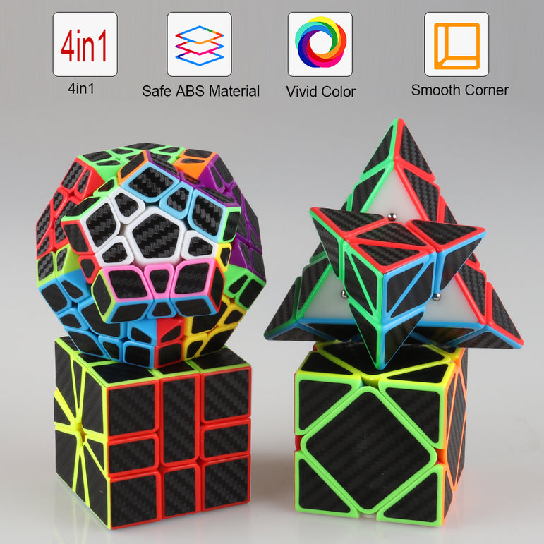 D-FantiX Z Cube Carbon Fiber Speed Cube Bundle-Pyramid Megaminx 3x3 Skewb Square-1