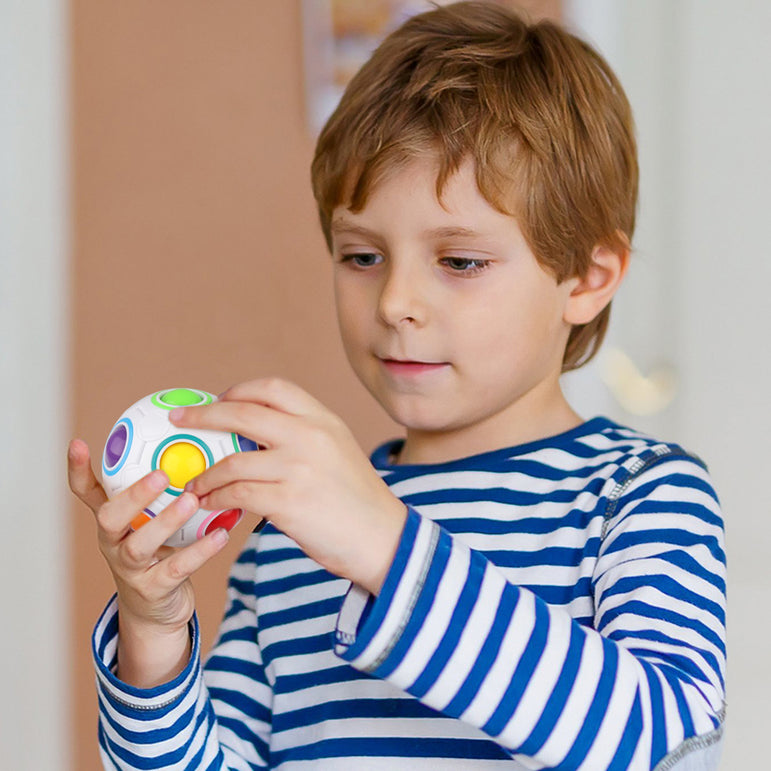 D-FantiX Rainbow Puzzle Ball 4 Pack, Magic Rainbow Ball Puzzle Cube Fidget Ball Toys White