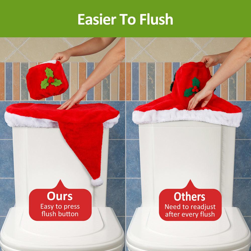 JOYIN 2-Set Christmas Bathroom Decor – Toilet Cover, Rug, Tank Cover, Tissue Box & Towel (Santa & Snowman)