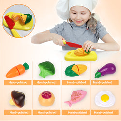 D-FantiX Kids Play Kitchen Accessories Set, 24 Pcs Toddlers Tin Pots and Pans Playset Pretend Cooking Toys, Cookware Utensils Cutting Vegetables for Boys Girls Age 3 4 5 6 7 Years Old Children