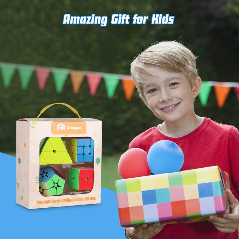 D-FantiX Stickerless Speed Cube Bundle of 2x2, 3x3, Pyramid, 2x2 Megaminx