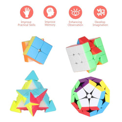 D-FantiX Stickerless Speed Cube Bundle of 2x2, 3x3, Pyramid, 2x2 Megaminx