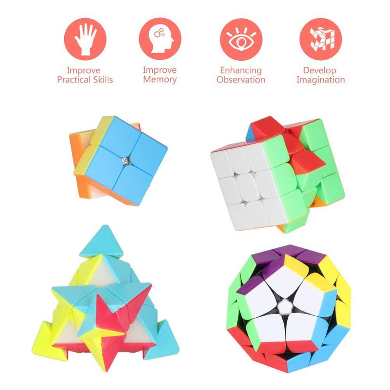 D-FantiX Stickerless Speed Cube Bundle of 2x2, 3x3, Pyramid, 2x2 Megaminx