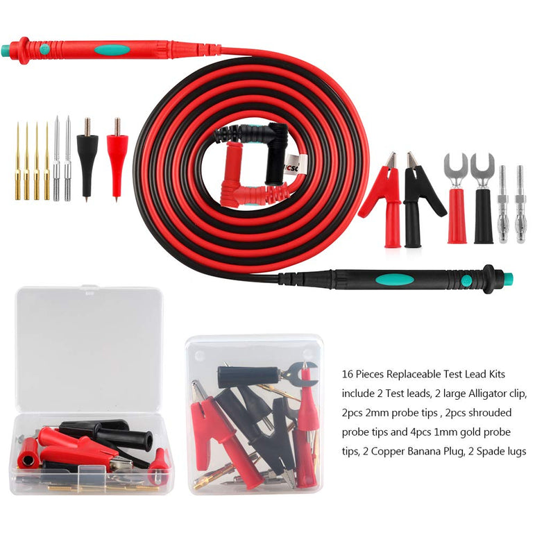 Micsoa Multimeter Test Leads Kit, Digital Multimeter Leads with Alligator Clips Replaceable Multimeter Probes Tips Set of 16