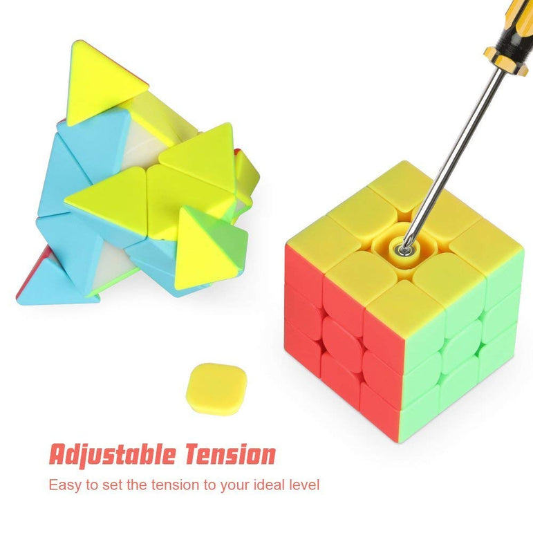 D-FantiX Stickerless Speed Cube Bundle of 2x2, 3x3, Pyramid, 2x2 Megaminx